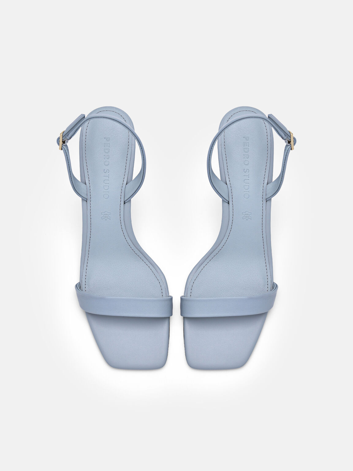 Giày sandals cao gót mũi vuông Studio Mel Leather, Xanh Đá Phiến