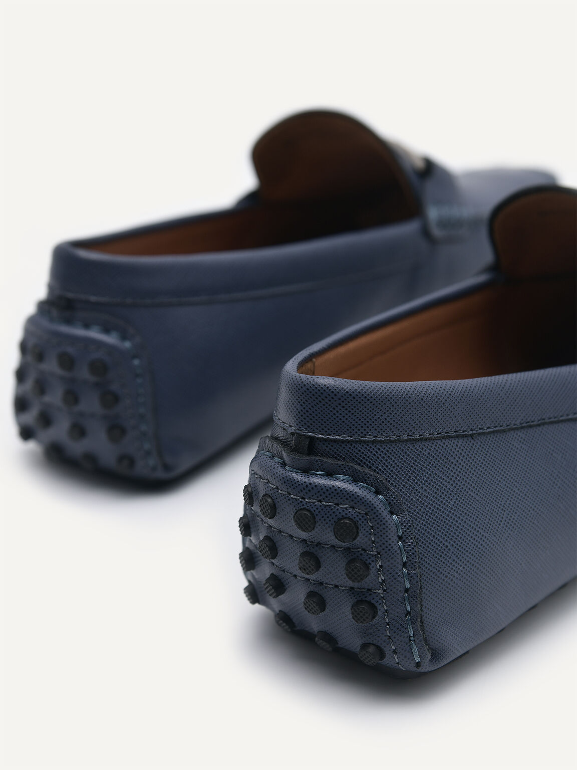 Embossed Leather Driving Shoes, Navy, hi-res