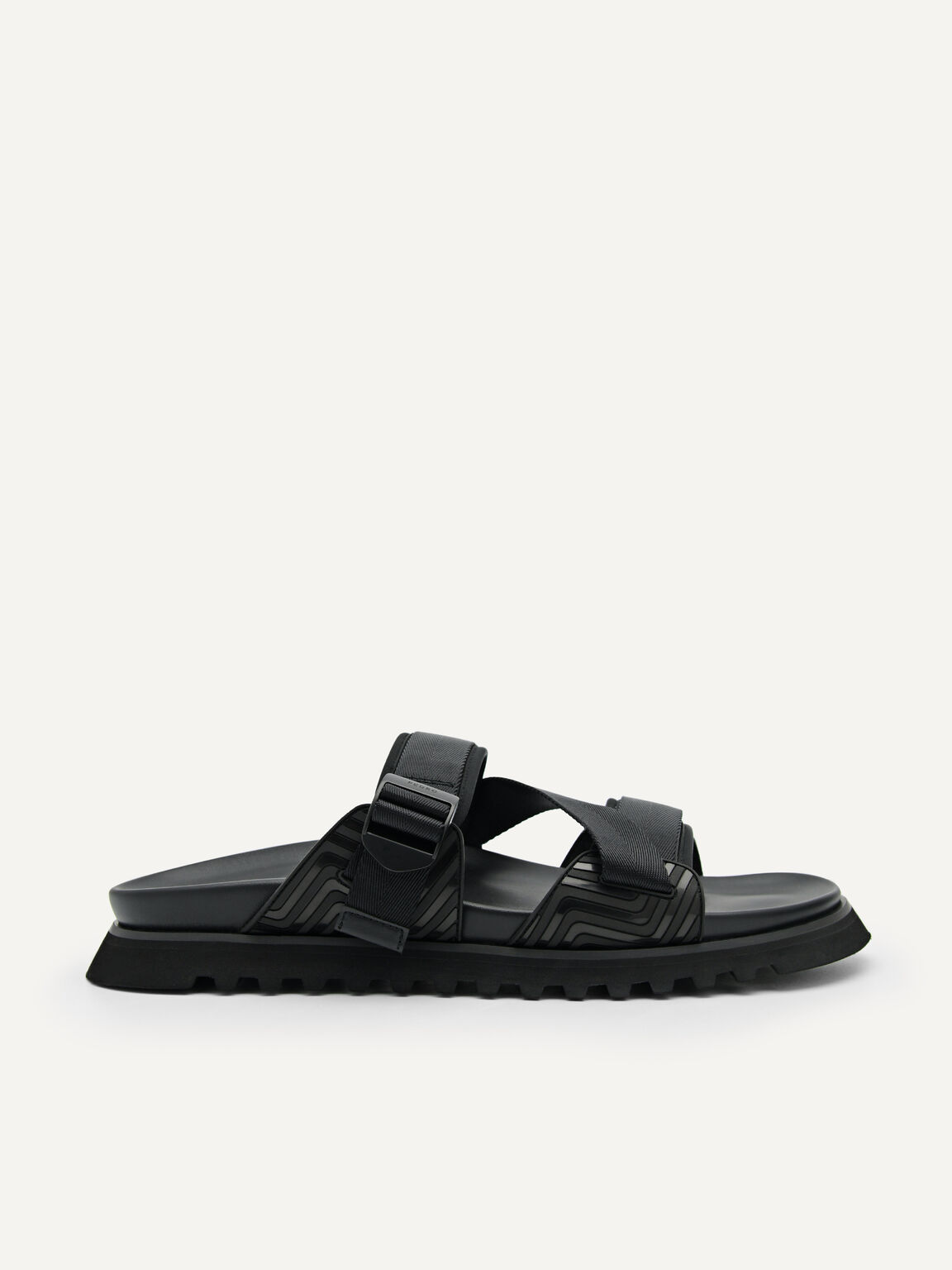 Nylon Strap Sandals, Black, hi-res