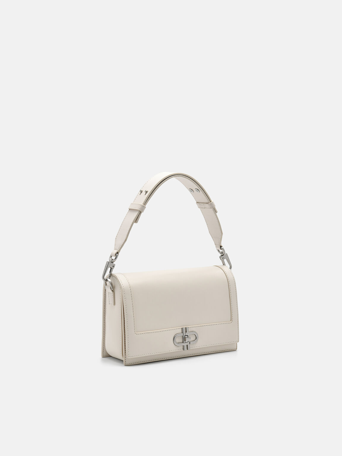 Túi đeo vai phom chữ nhật Icon Leather, Phấn, hi-res