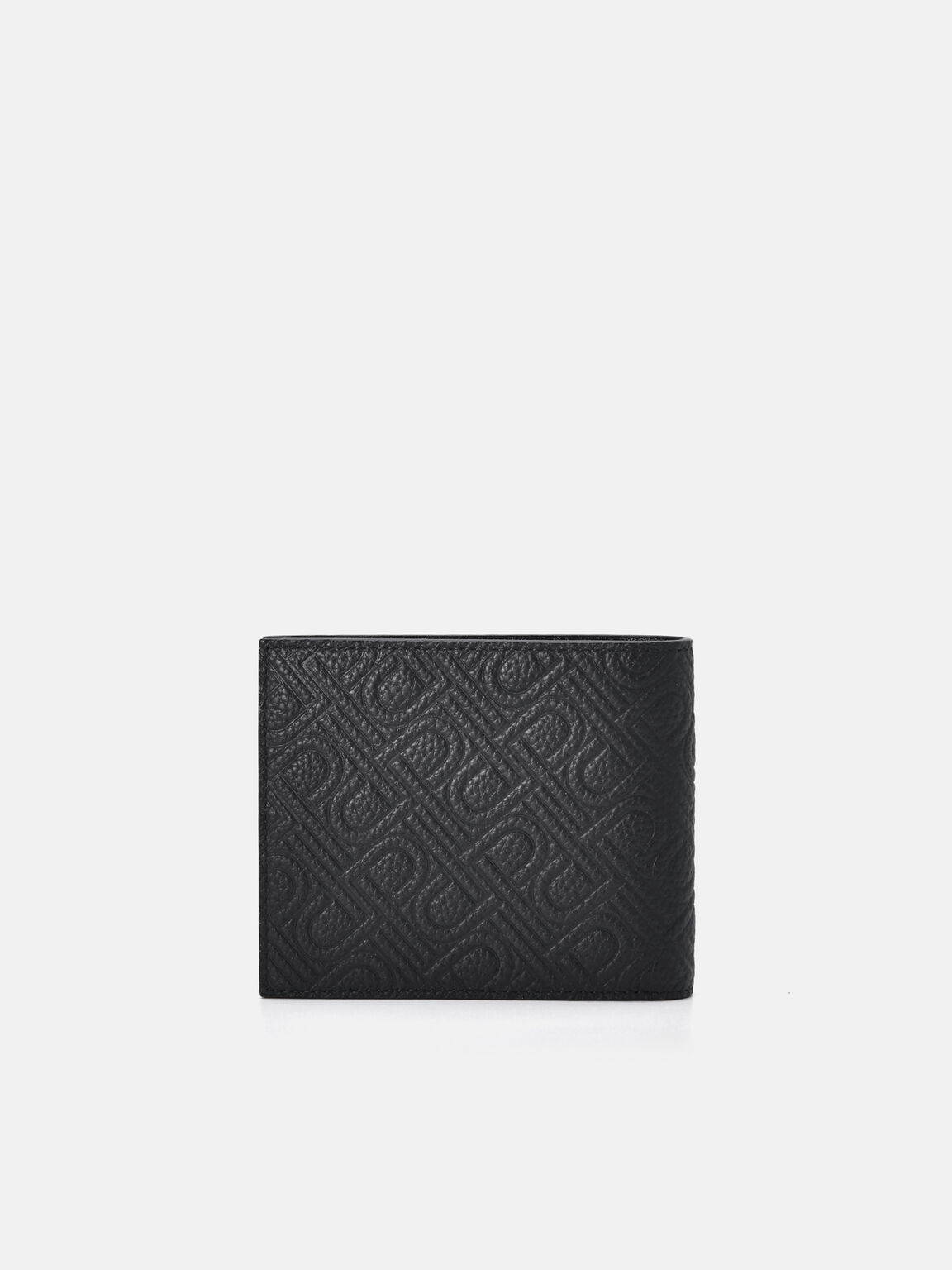 Ví ngắn gập đôi Icon Embossed Leather, Đen, hi-res
