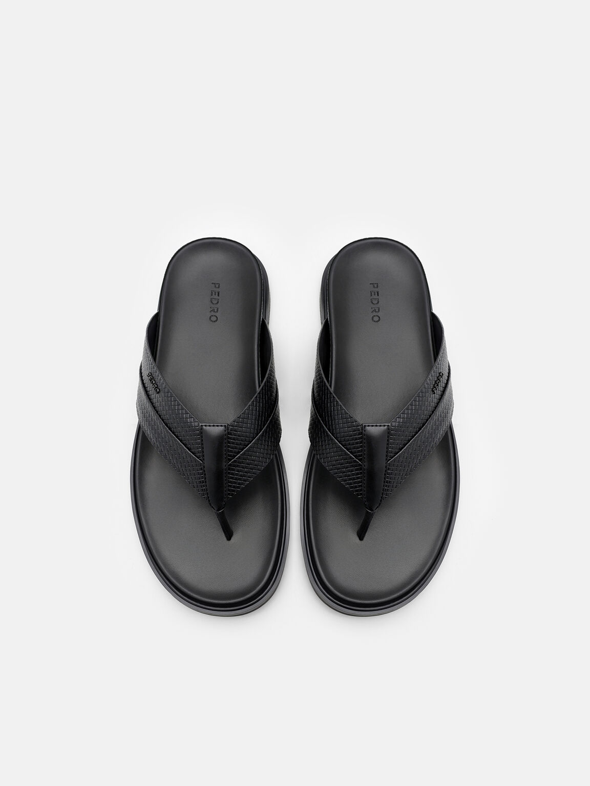 Woven Thong Sandals, Black Embossed, hi-res