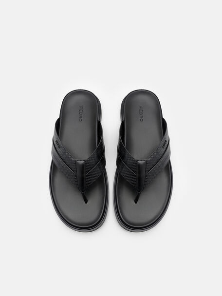 Woven Thong Sandals, Black Embossed, hi-res