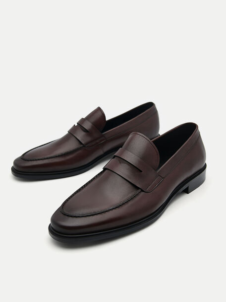 Bailey Calf Leather Loafers, Dark Brown, hi-res
