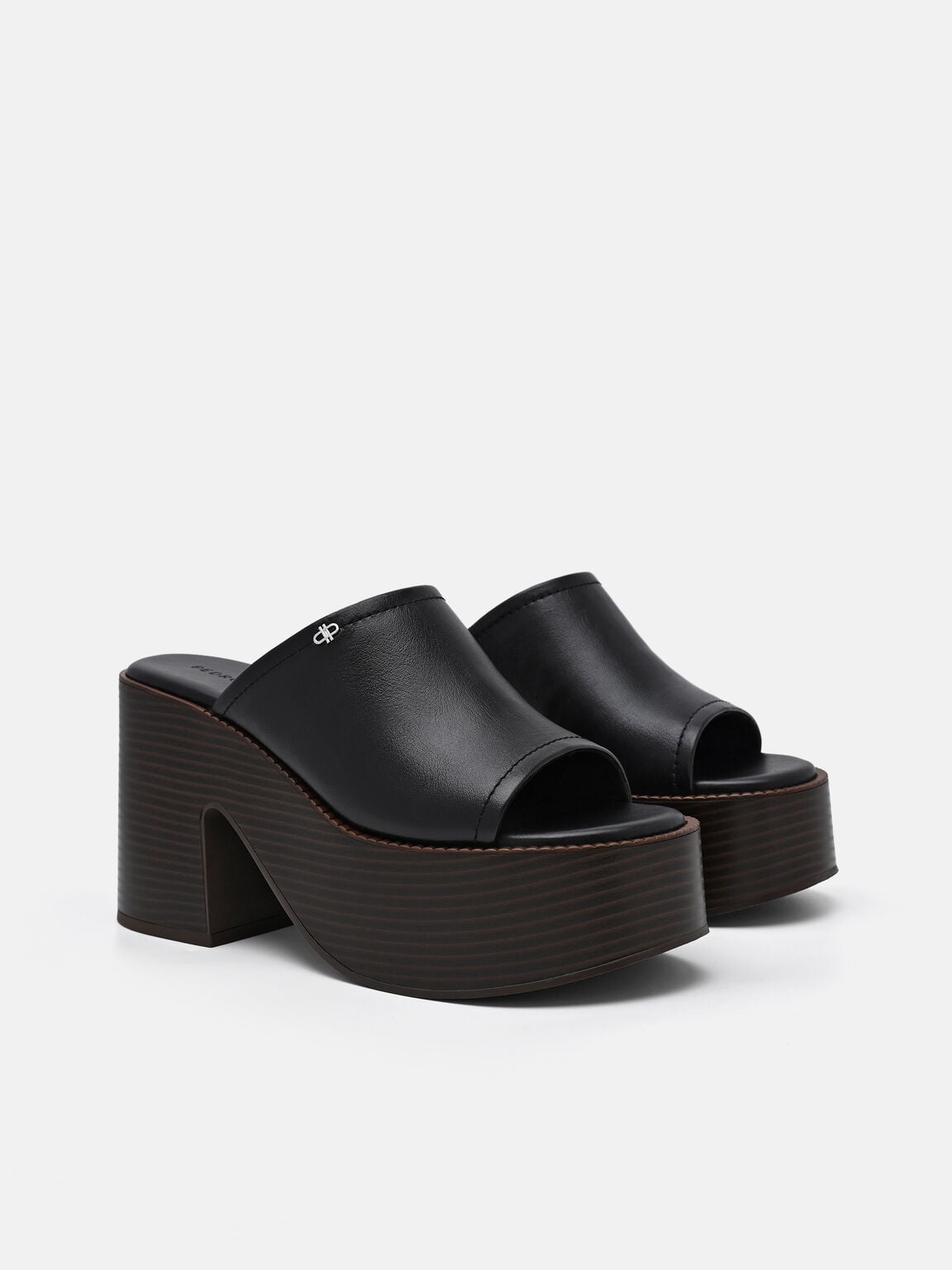 Estella Leather Platform Wedge Sandals, Black, hi-res