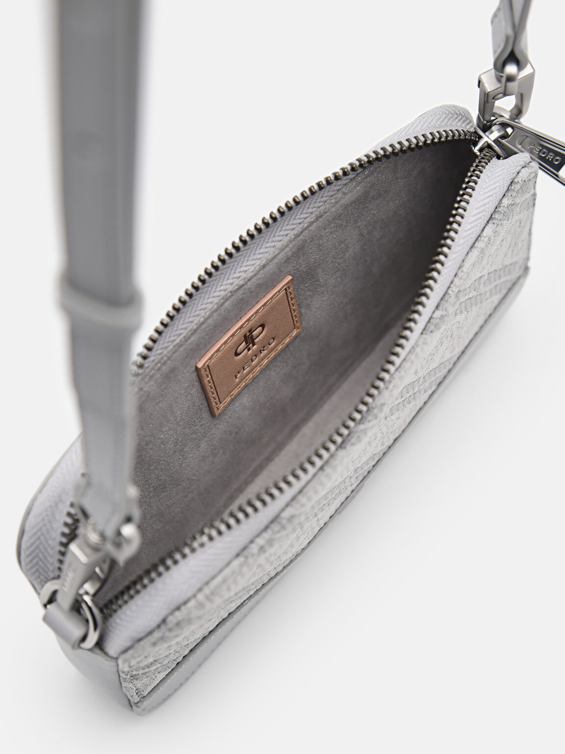 PEDRO Icon Leather Phone Pouch, Light Grey, hi-res