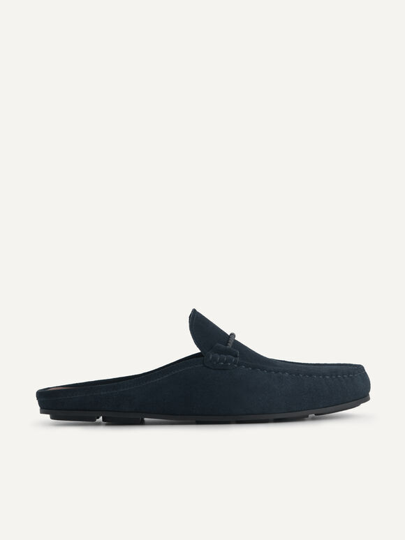 Leather Slip-On Driving Shoe, Navy, hi-res