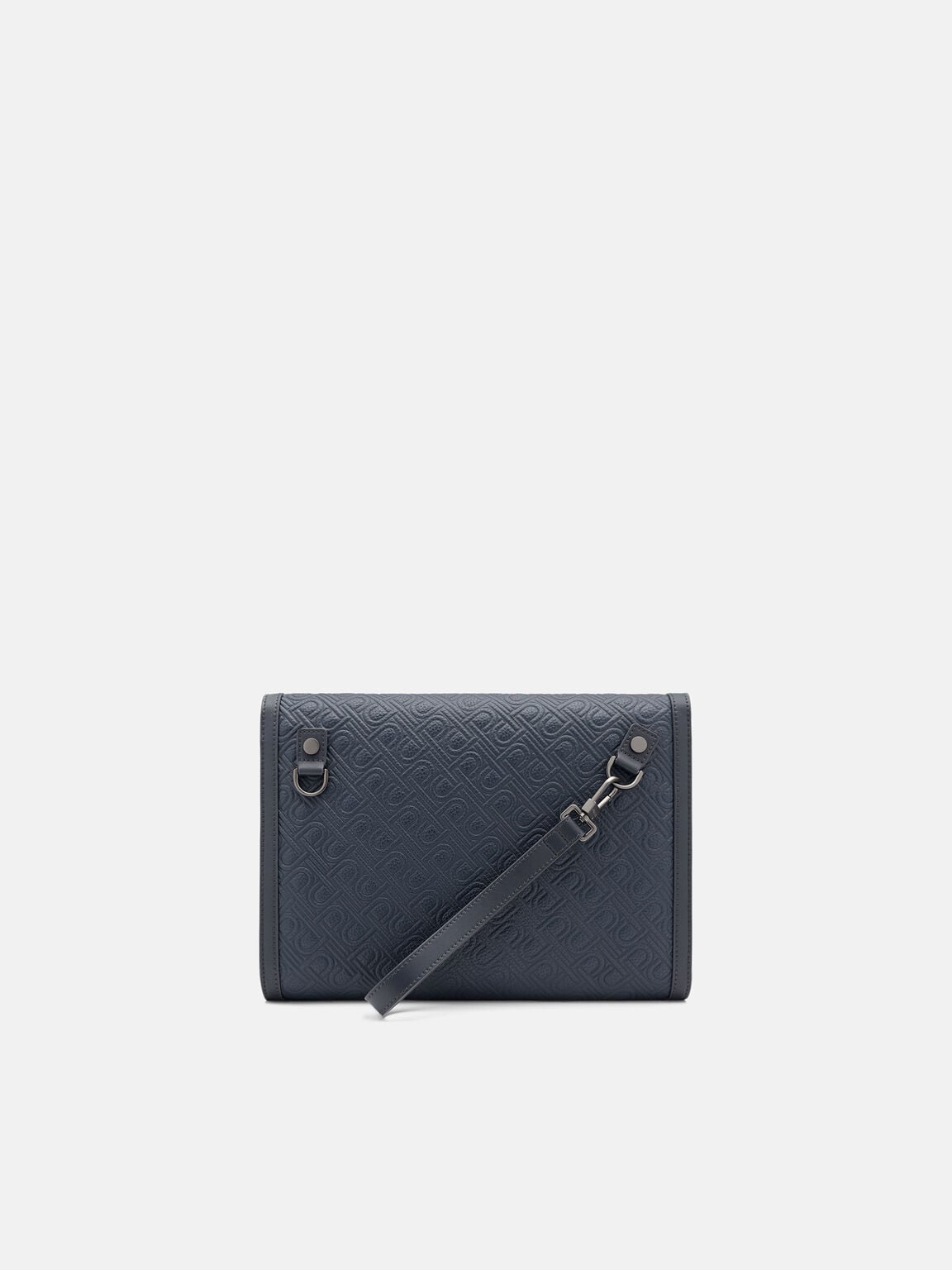Leather Clutch Bag, Navy Embossed, hi-res