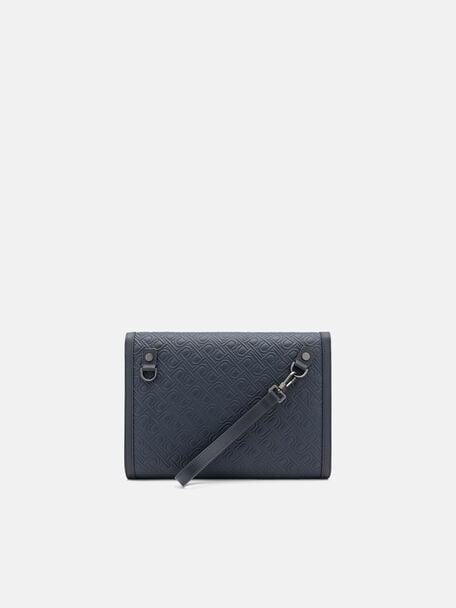Clutch phom chữ nhật Leather, Xanh navy dập v&acirc;n, hi-res