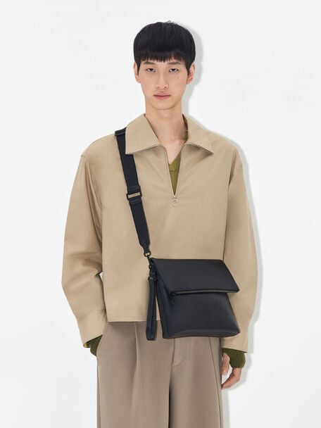 Túi cầm tay phom chữ nhật Two-Way, Đen, hi-res