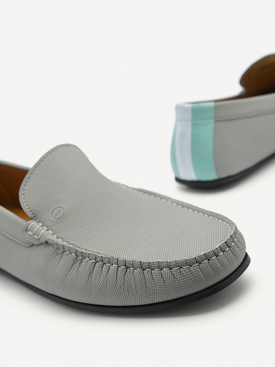 Leather & Fabric Slip-On Driving Shoes, Grey, hi-res
