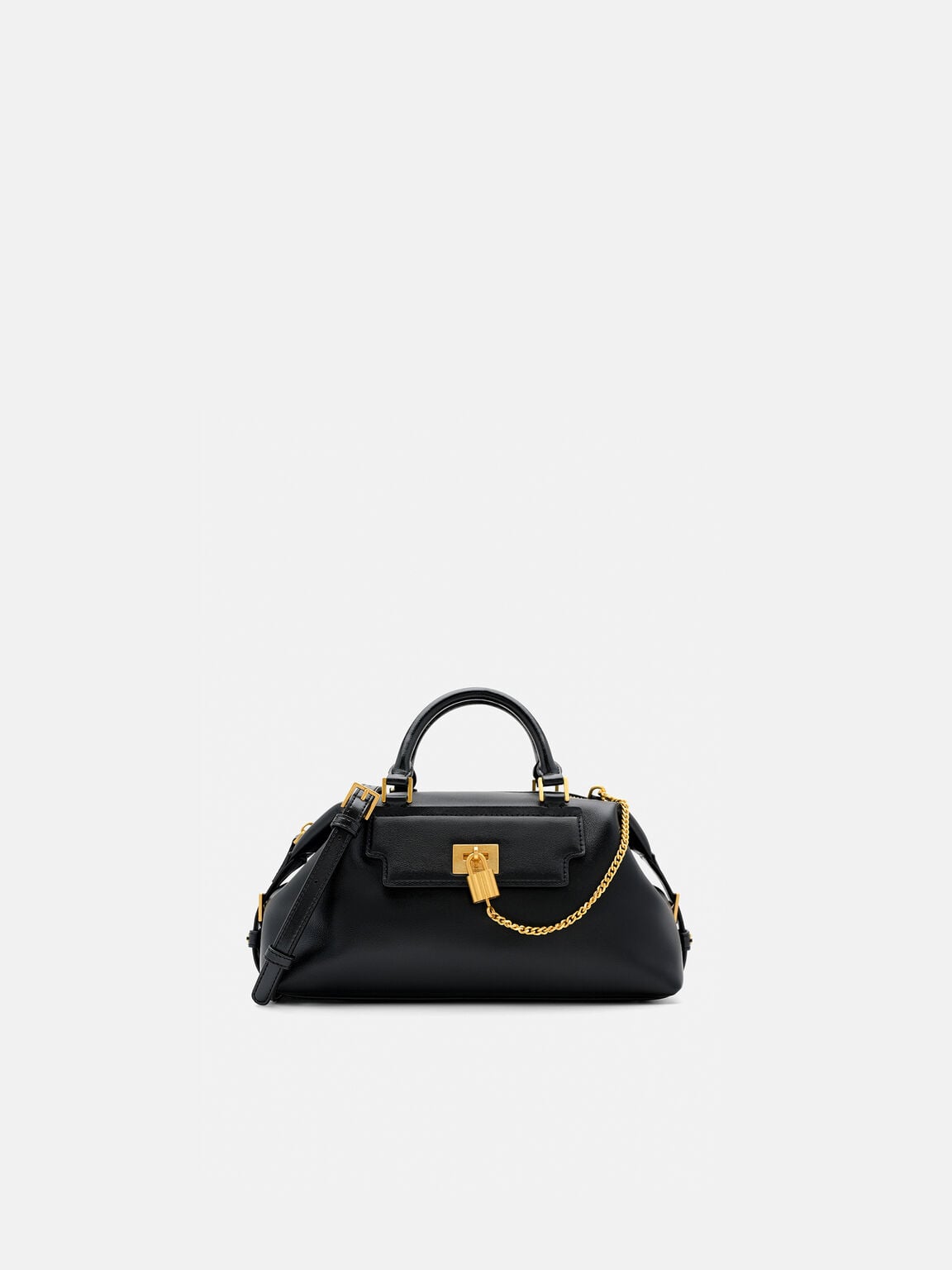 Mirelle Leather Bowling Bag, Black, hi-res