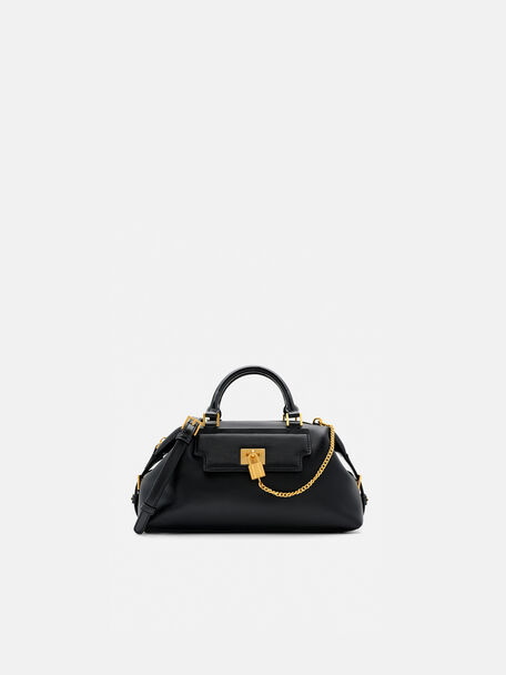 Mirelle Leather Bowling Bag, Black, hi-res