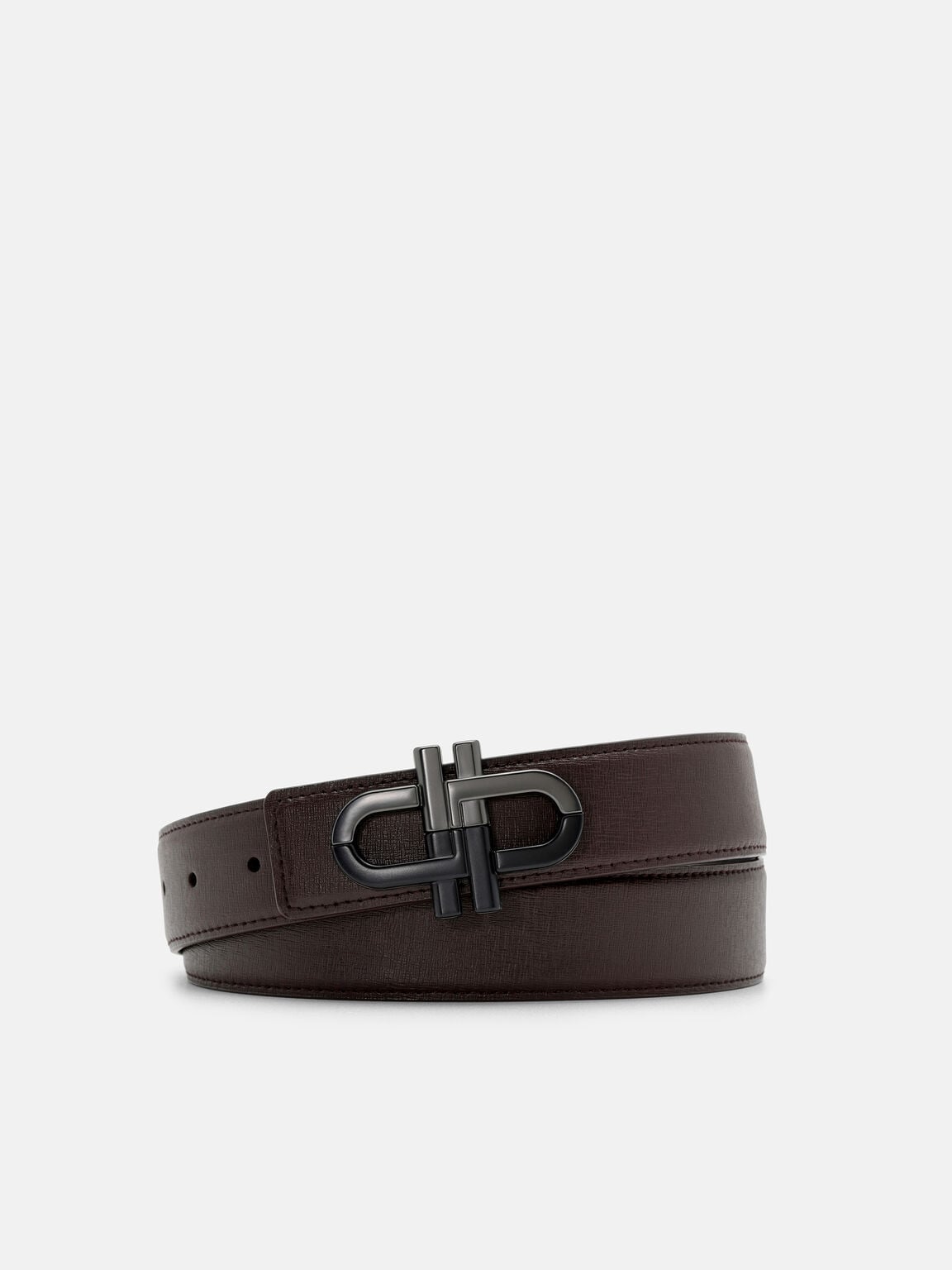 Thắt lưng bản vừa Leather, Dark Brown Embossed, hi-res