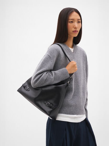 Tate Leather Hobo Bag, Black Embossed, hi-res
