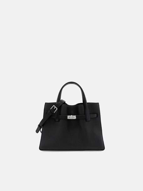 Danielle Medium Leather Handbag, Black Tumble, hi-res