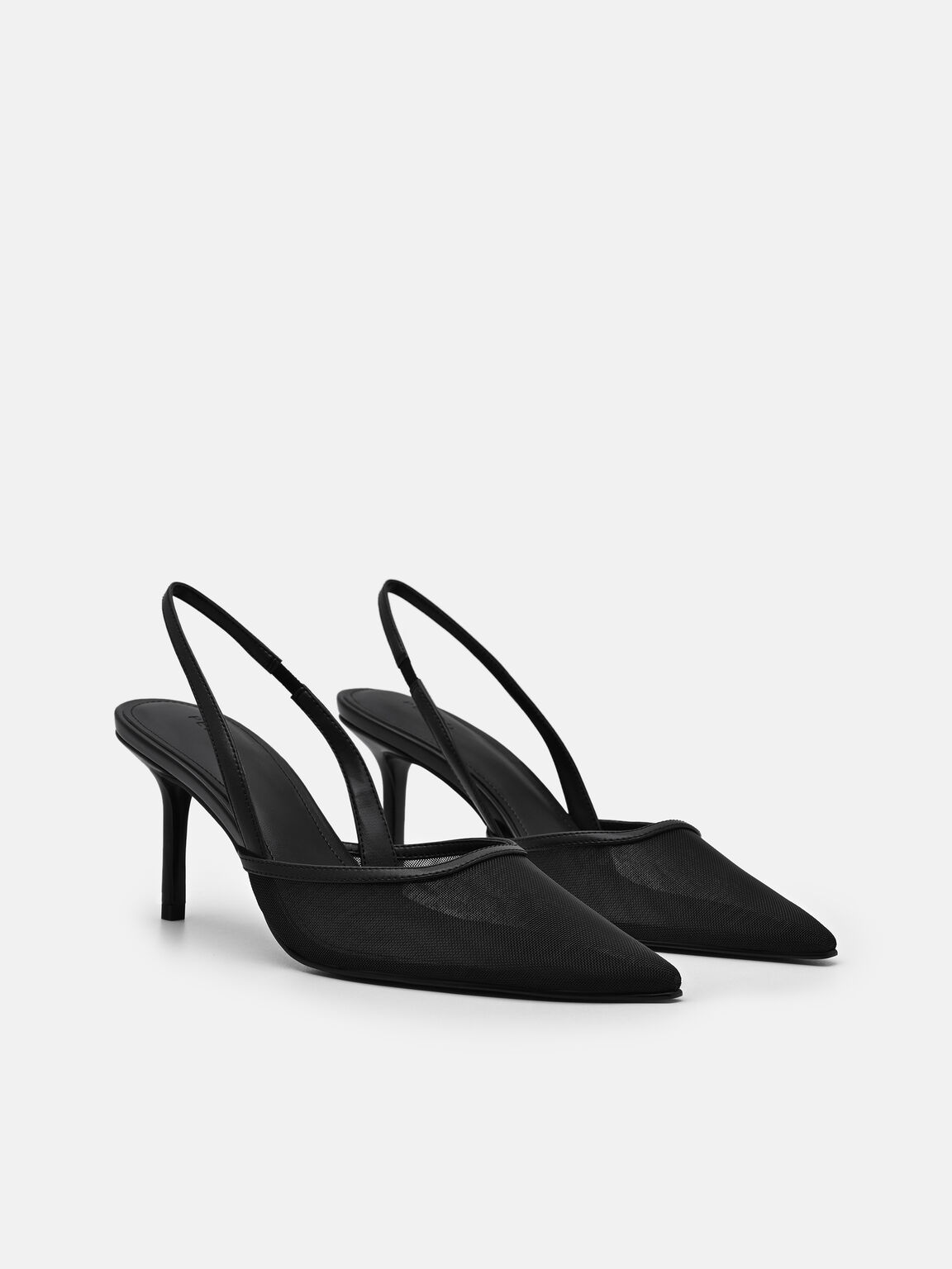 Mesh Slingback Heel Pumps, Black, hi-res