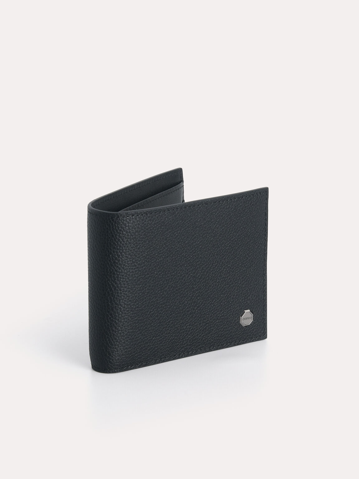 Textured Leather Bi-Fold Wallet with Insert, Black, hi-res
