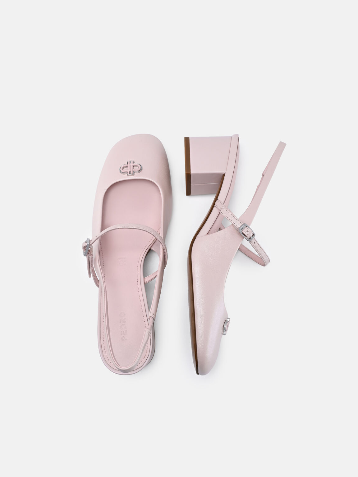 Leather Slingback Heel Pumps, Light Pink, hi-res