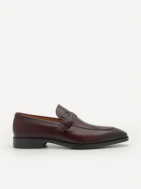 Leather Buckle Loafers, Maroon