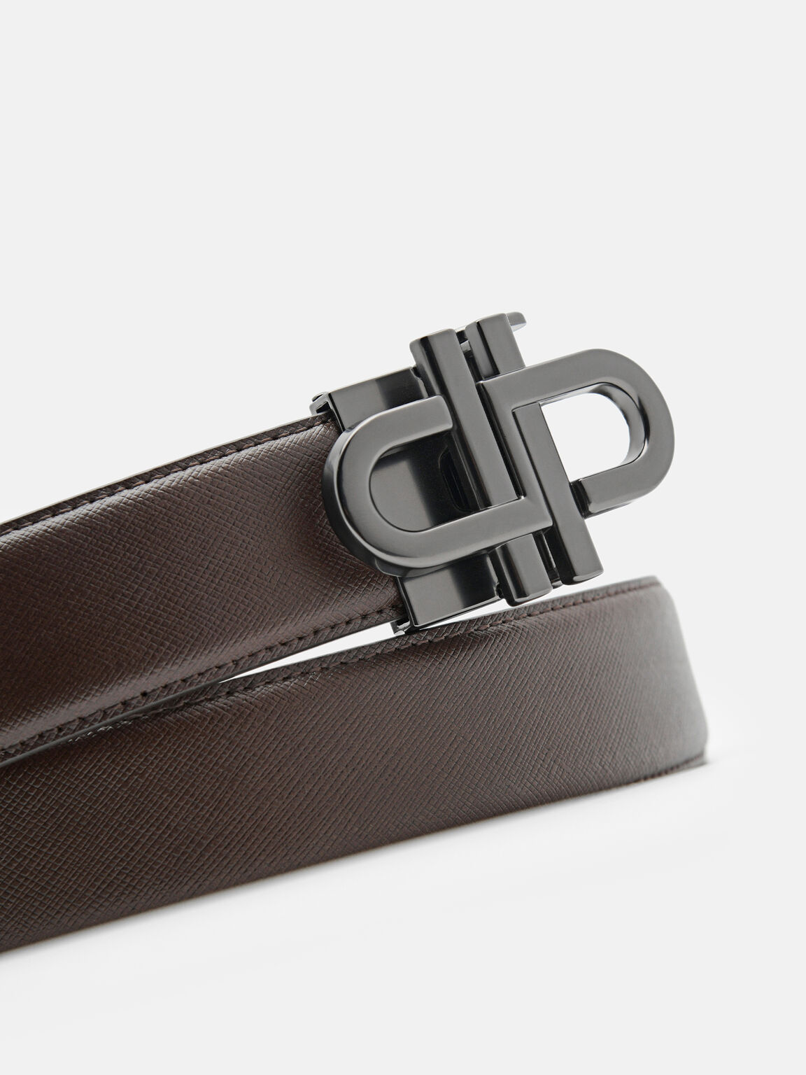 PEDRO Icon Saffiano Leather Automatic Belt, Dark Brown, hi-res