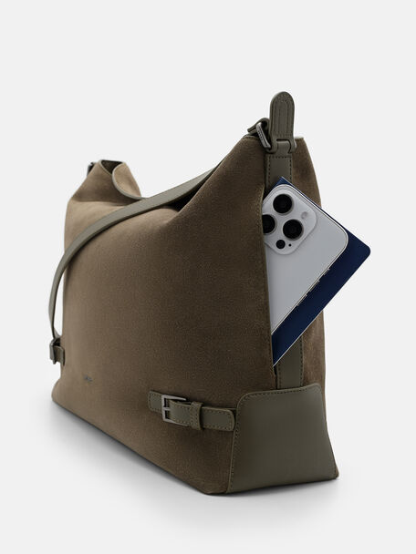 T&uacute;i đeo vai Tate Suede, Xanh Olive, hi-res