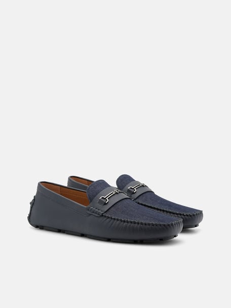 Gi&agrave;y lười mũi vu&ocirc;ng Alistair Leather, Navy Denim, hi-res
