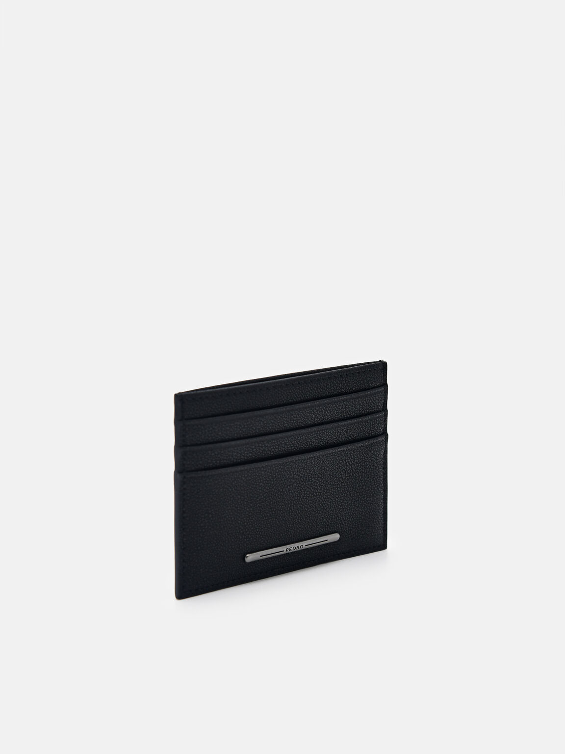 Embossed Leather Card Holder, Black, hi-res