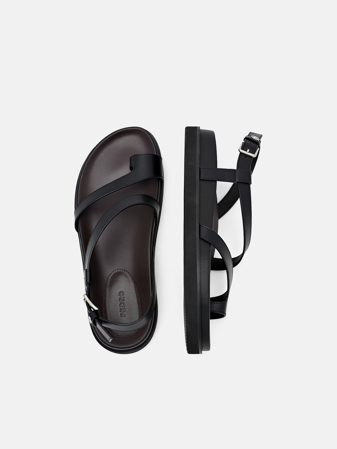 Gi&agrave;y sandals đế bệt mũi tr&ograve;n, Đen, hi-res