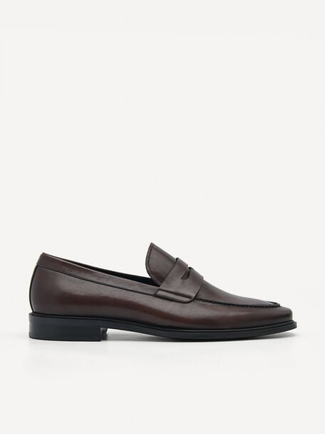 Bailey Calf Leather Loafers, Dark Brown, hi-res