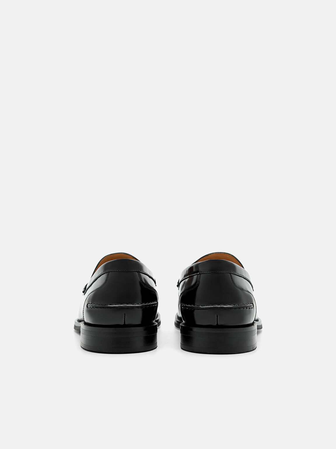 Giày lười mũi tròn Robert Leather Horsebit, Đen, hi-res