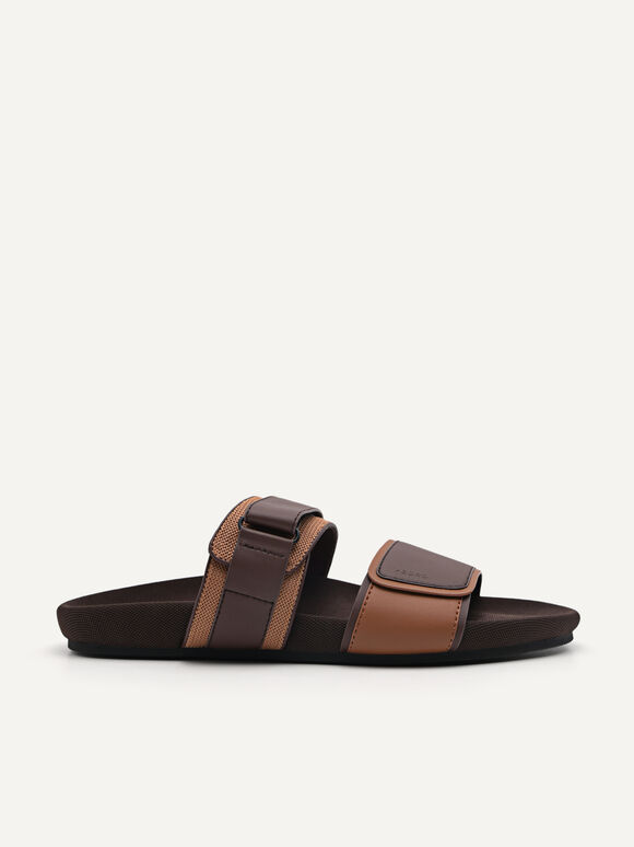 Double Strap Slide Sandals, Dark Brown