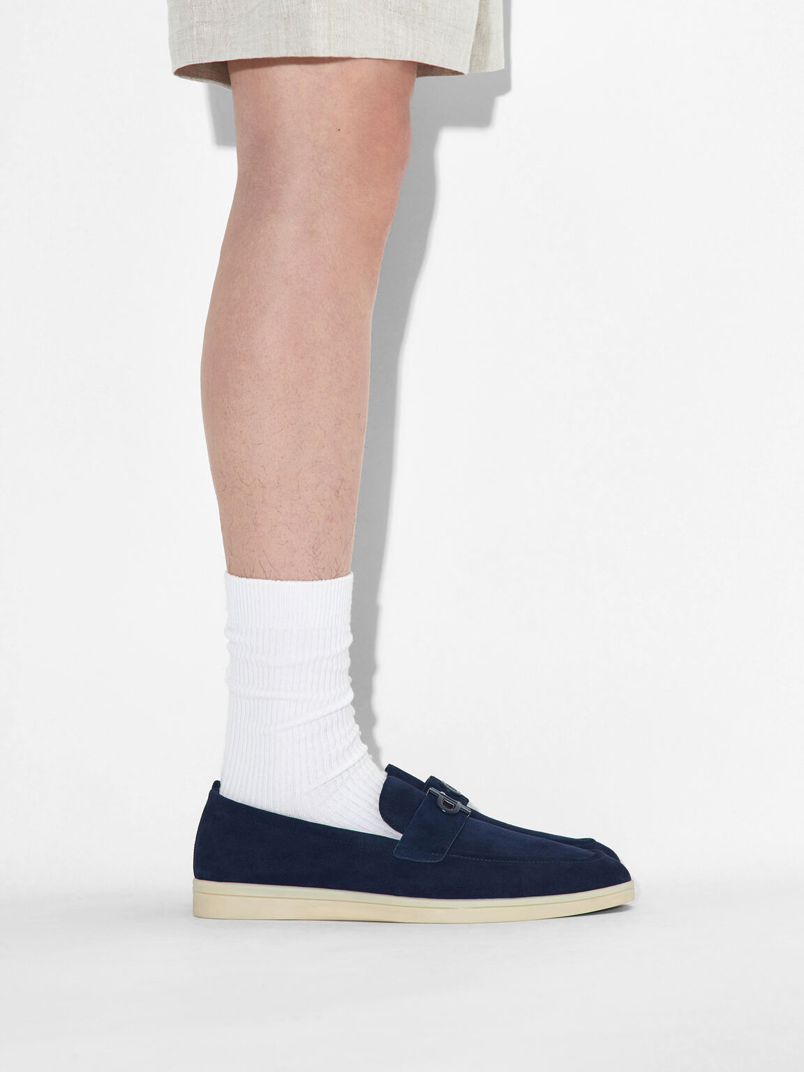 Gi&agrave;y lười mũi tr&ograve;n Icon Leather, Xanh Navy, hi-res