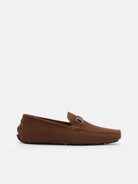 Suede Horsebit Driving Shoes, Brown Suede, hi-res