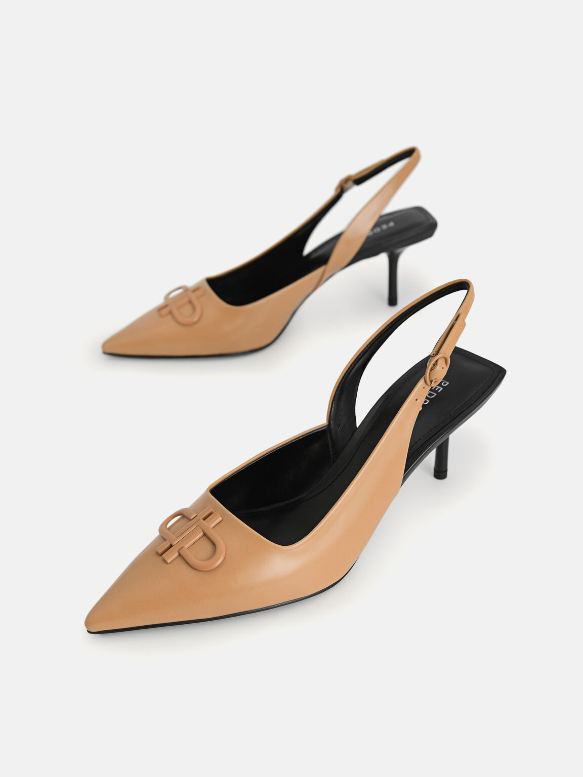 Icon Leather Pointed Toe Slingback Heels, Camel