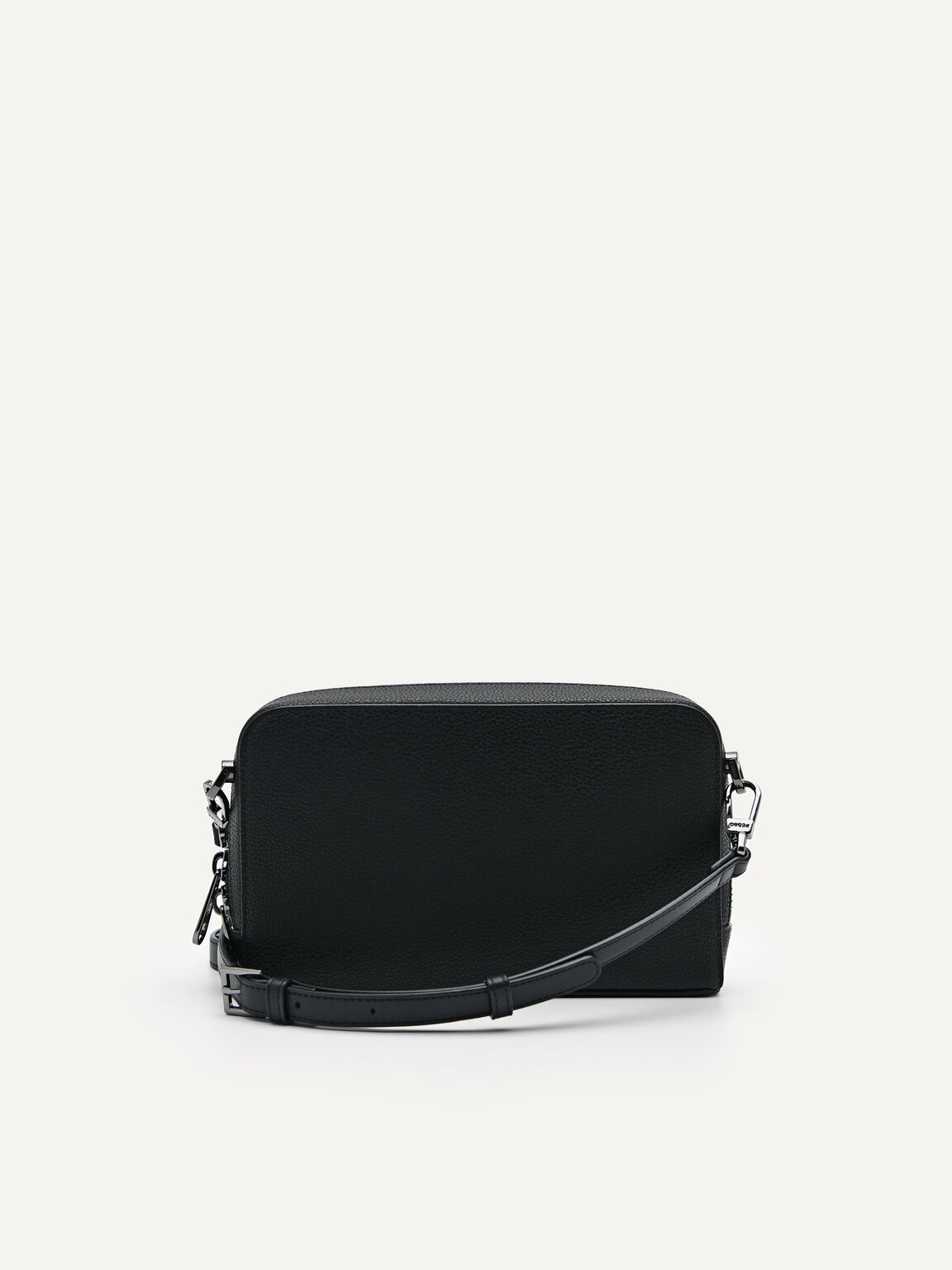 Embossed Leather Sling Pouch, Black, hi-res