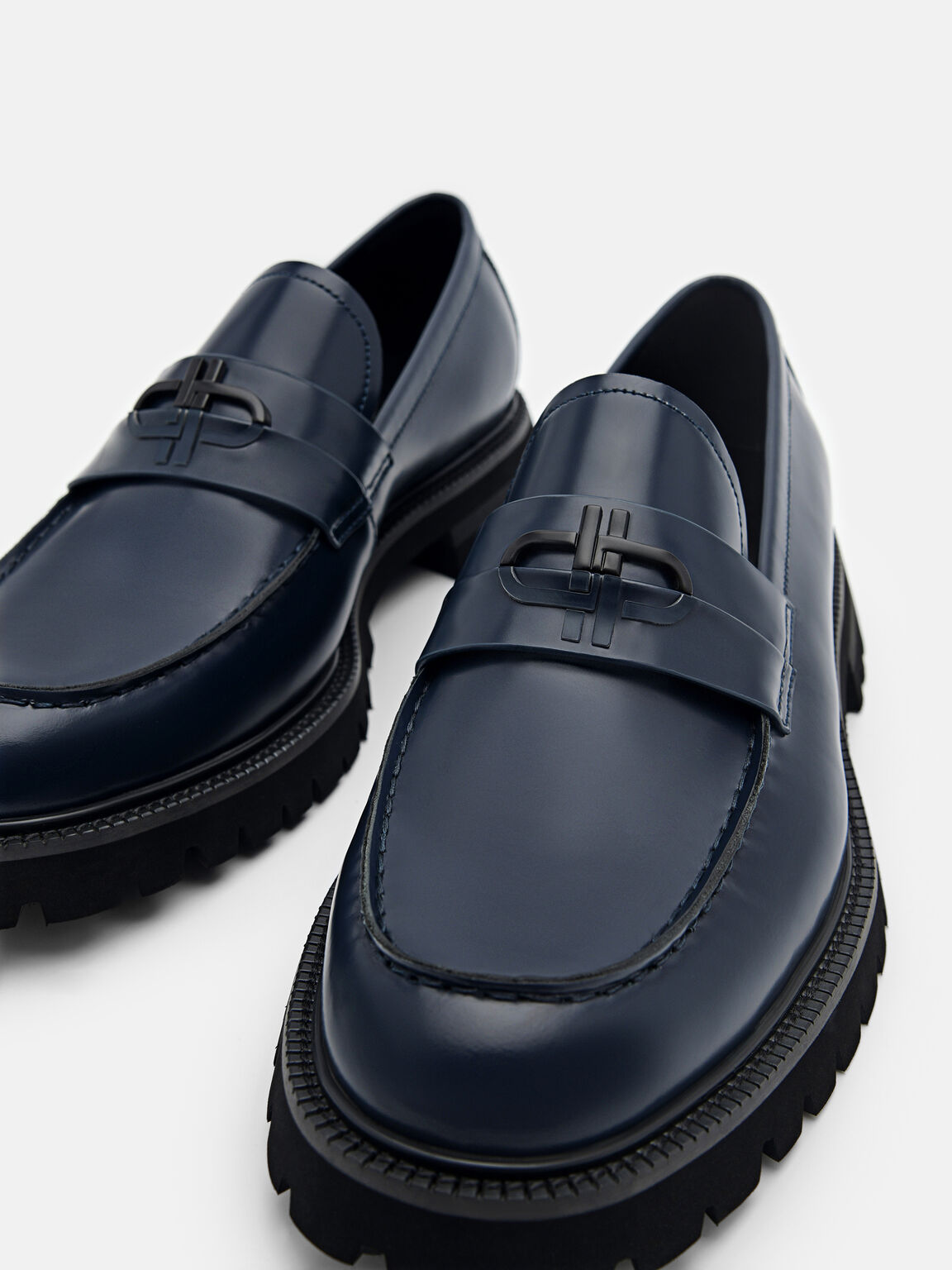 PEDRO Icon Leather Loafers, Navy, hi-res