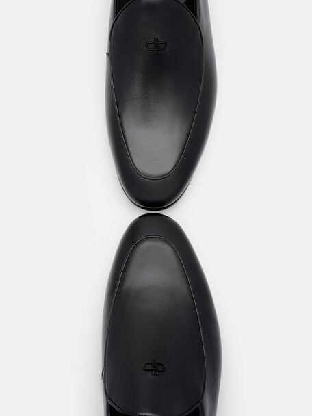 Gi&agrave;y lười mũi nhọn Leather, Đen b&oacute;ng, hi-res
