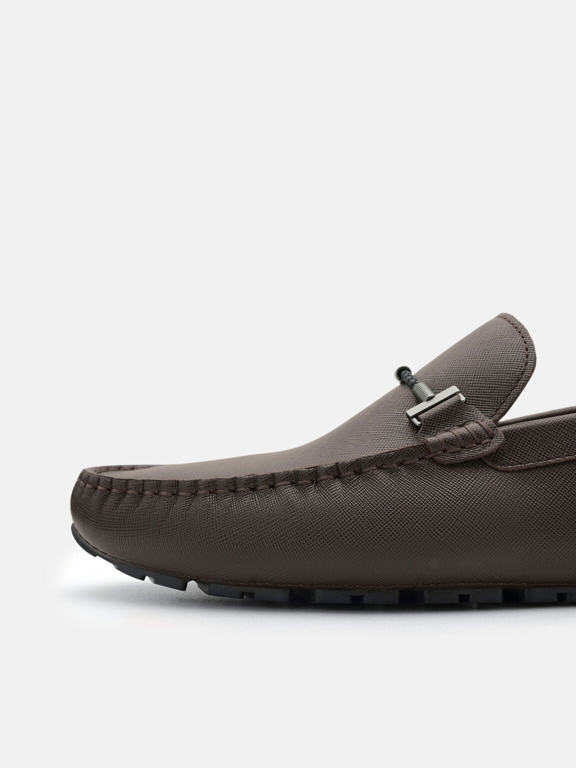 Robert Saffiano Leather Driving Shoes, Dark Brown Saffiano, hi-res