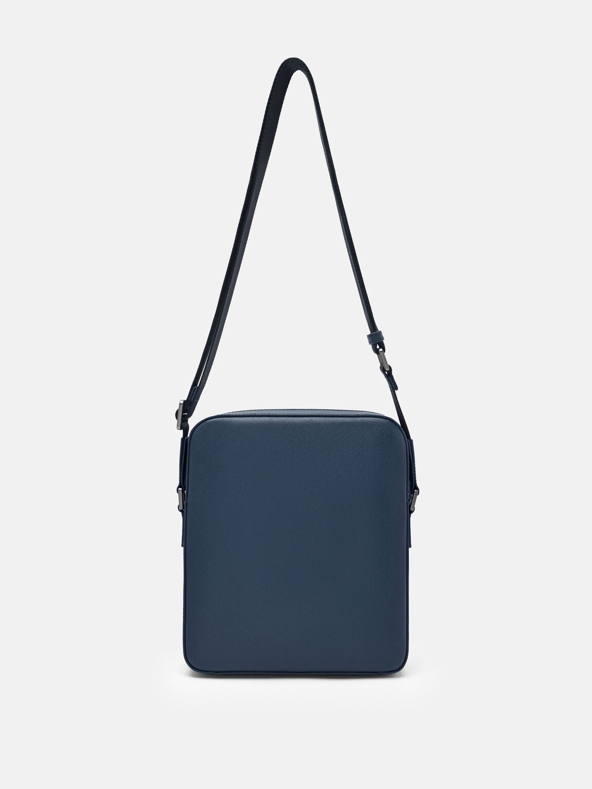 Boxy Saffiano Leather Crossbody Bag, Navy Saffiano, hi-res