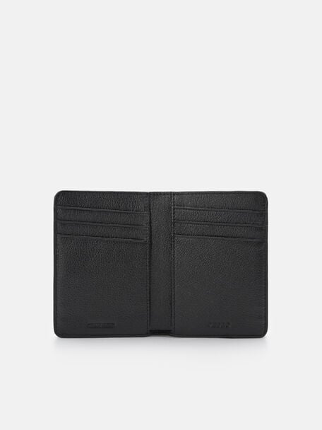 Embossed Leather Bi-Fold Card Holder, Black Embossed, hi-res