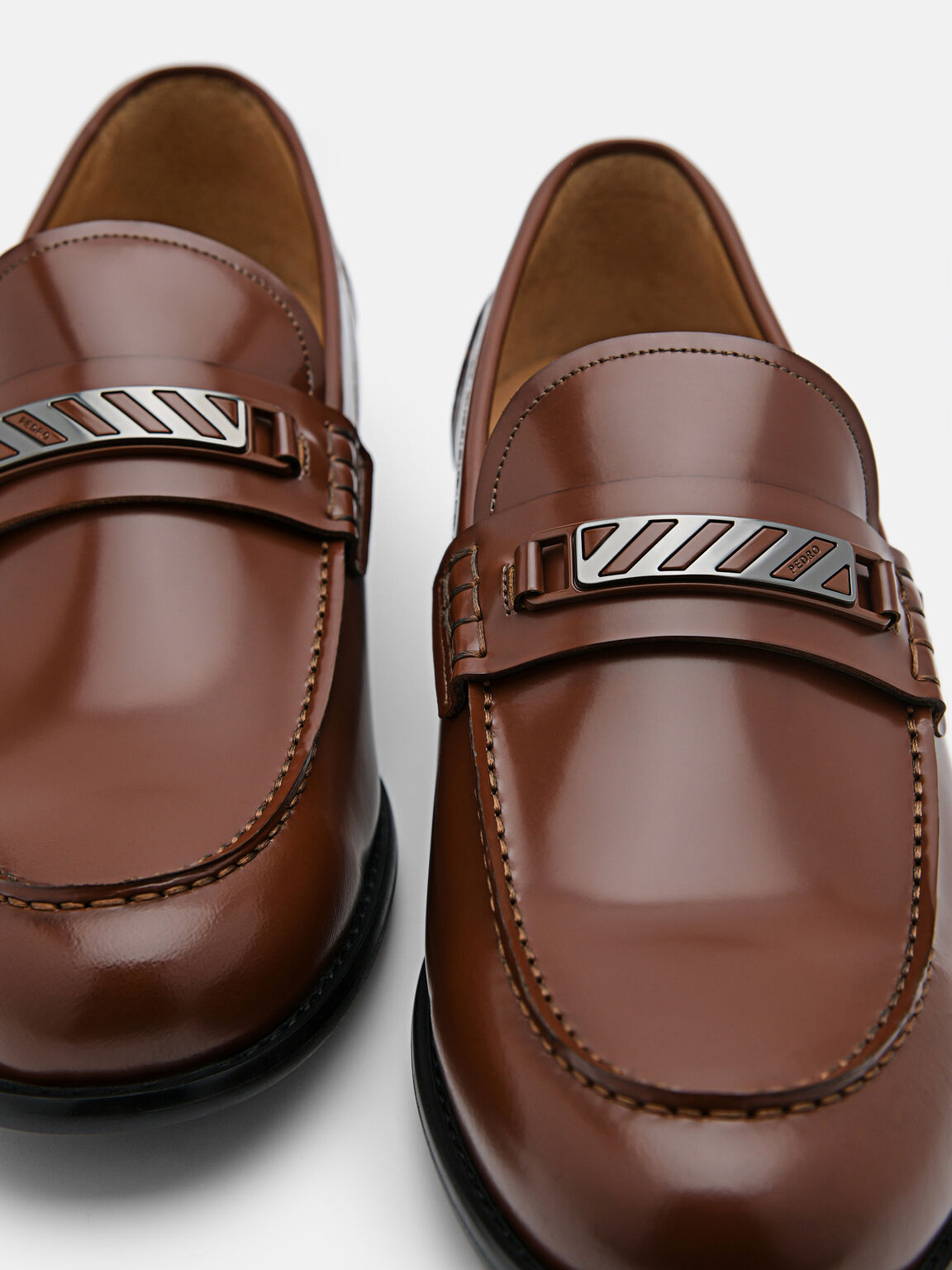 Leather Horsebit Loafers, Brown, hi-res