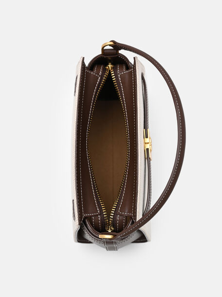 Belted Canvas Handbag, Dark Brown Canvas, hi-res