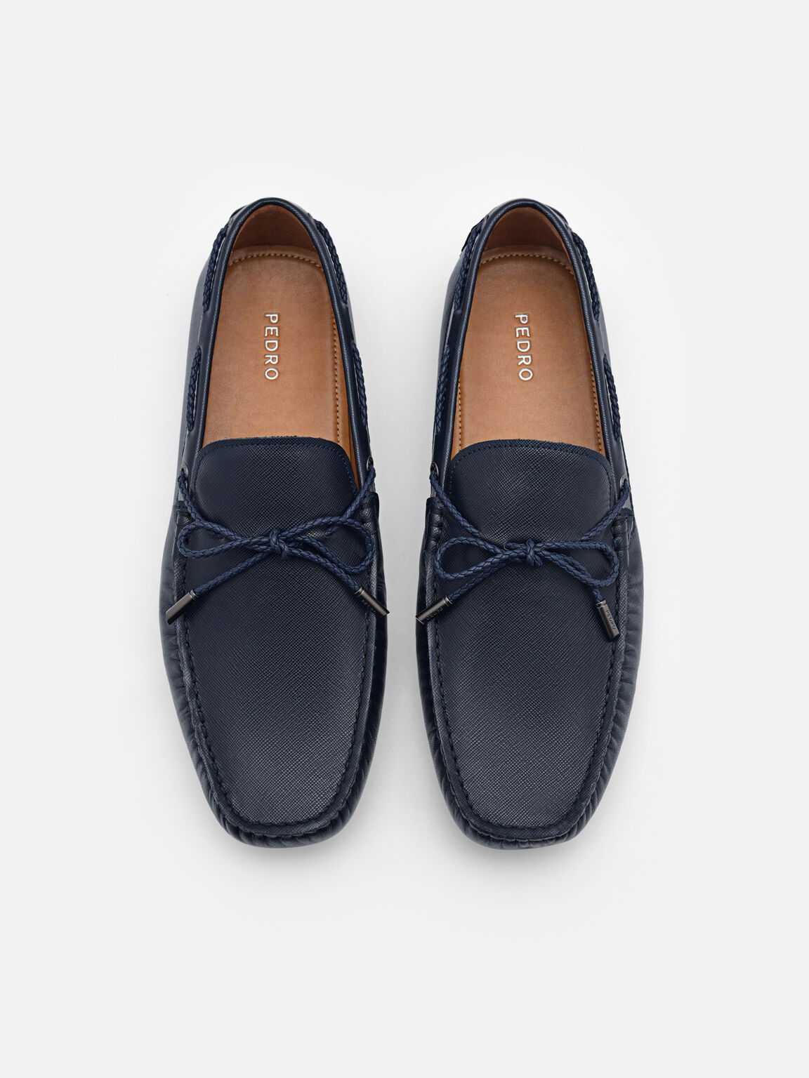Leather Bow Driving Shoes, Navy, hi-res
