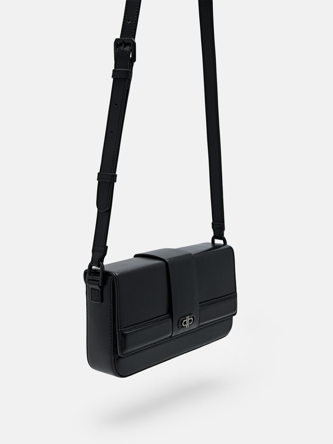 Túi đeo vai phom chữ nhật Icon Leather, Đen, hi-res