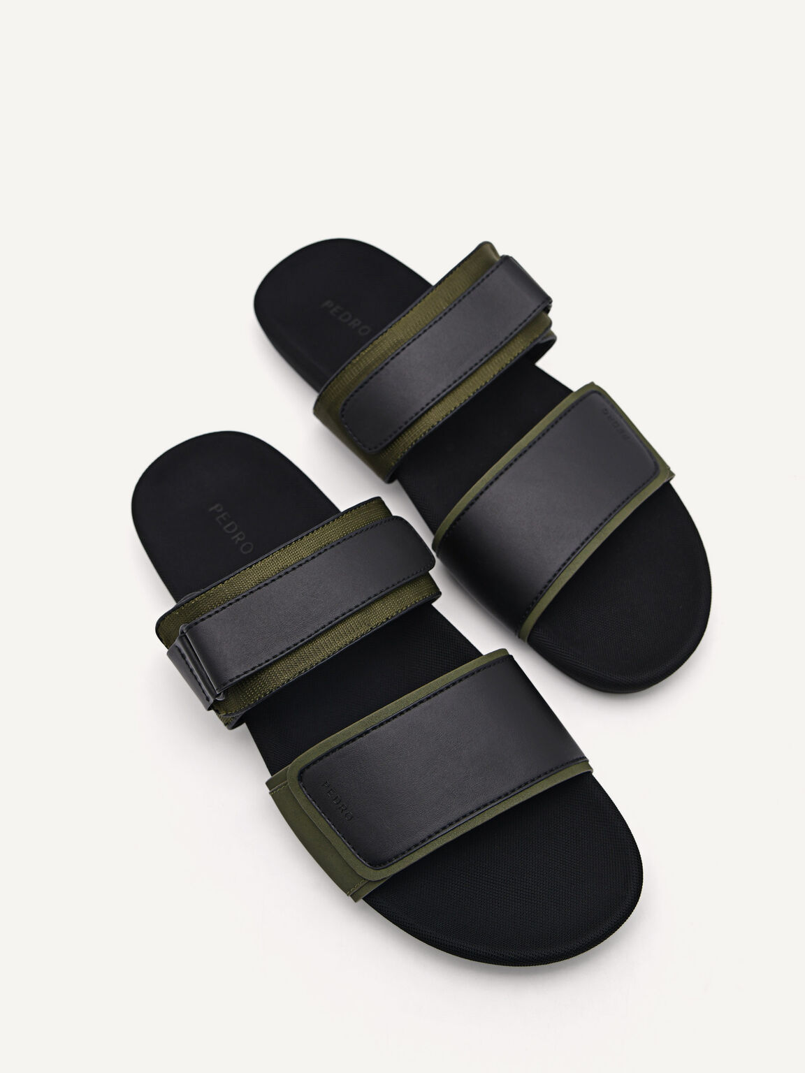 Double Strap Slide Sandals, Military Green, hi-res