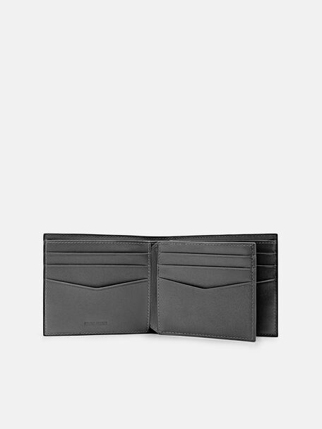 Saffiano Leather Bi-Fold Flip Wallet, Black