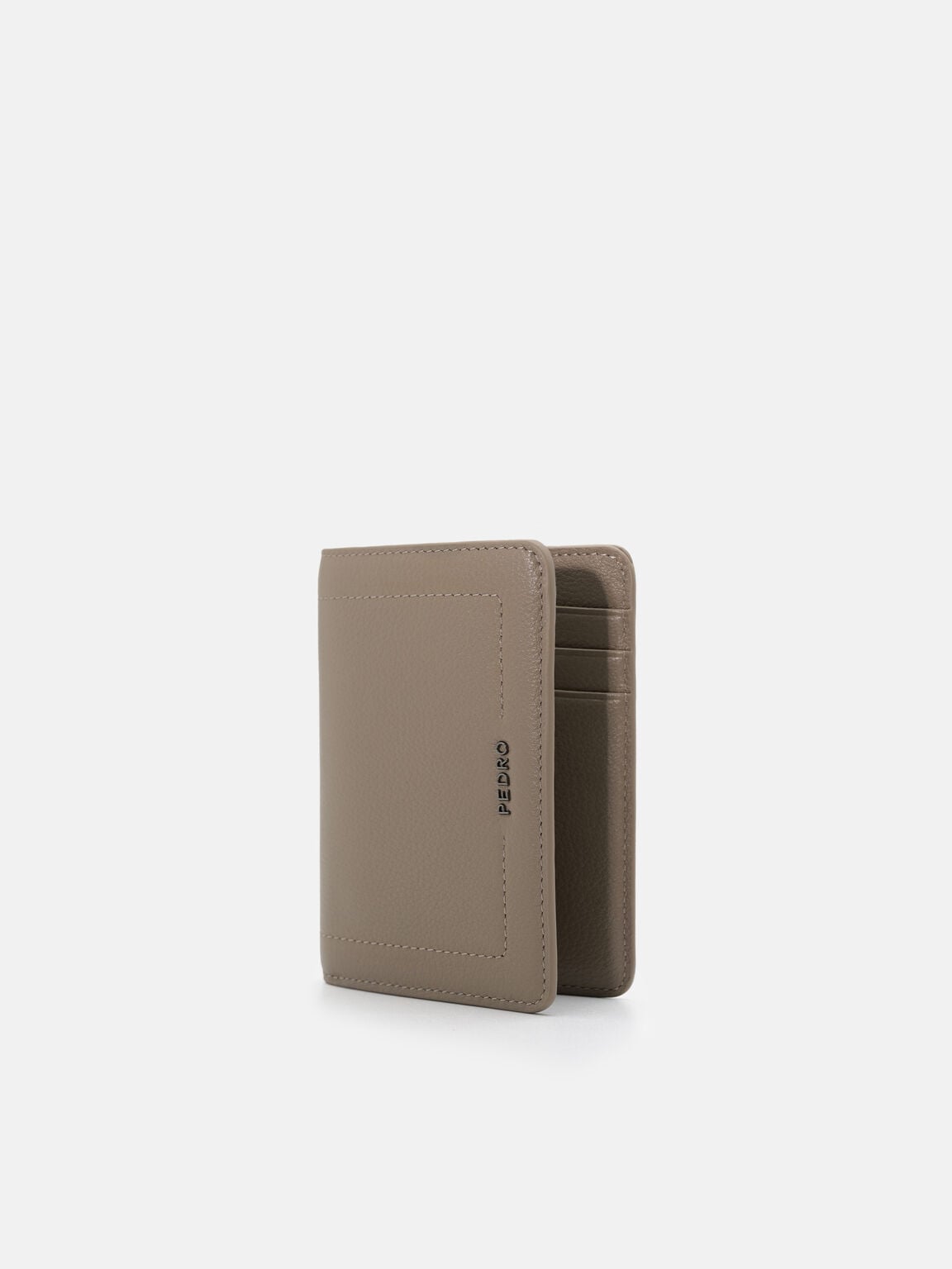 Embossed Leather Bi-Fold Card Holder, Dark Taupe Embossed, hi-res