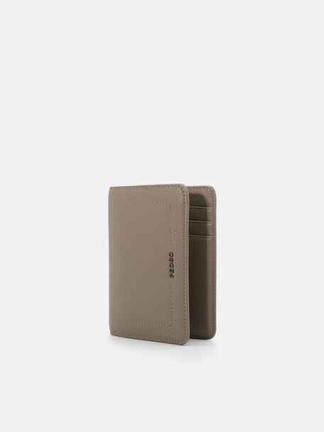 Embossed Leather Bi-Fold Card Holder, Dark Taupe Embossed, hi-res