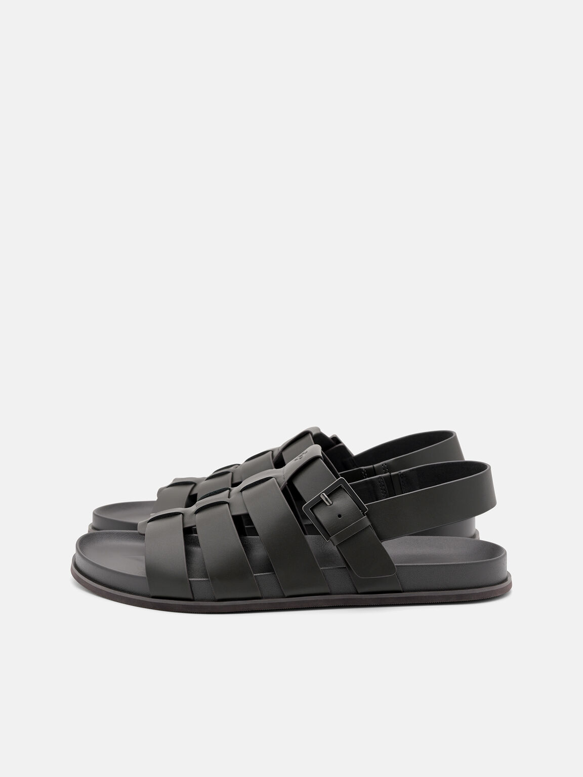 Gi&agrave;y sandals đế bệt Leather Caged, X&aacute;m Đậm, hi-res